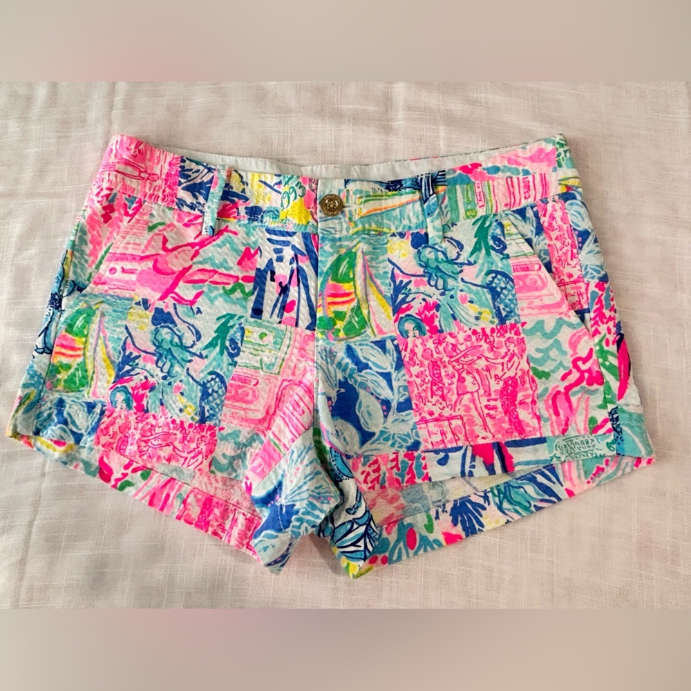 Lilly Pulitzer Blue and Pink Bermuda Shorts Vibrant Tropical Style - Picture 3 of 8